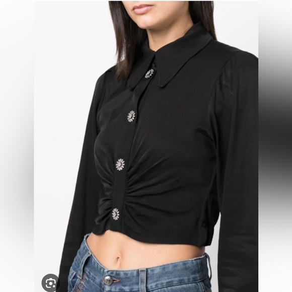 Black Button-Up Blouse with Embellished Buttons - Picture 6 of 16